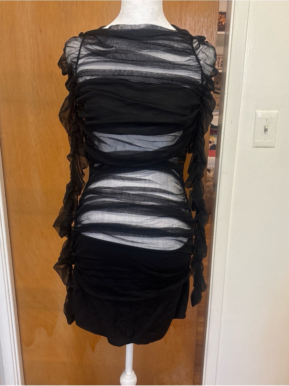 Christopher Esber Black Ruched Sheer Mini Dress